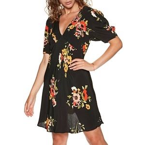 Free People Neon Garden Black Mini Lightweight Crepe Dress Size 2